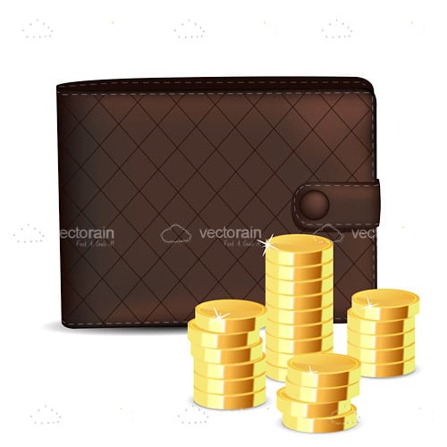 Wallet with Piles of Coins